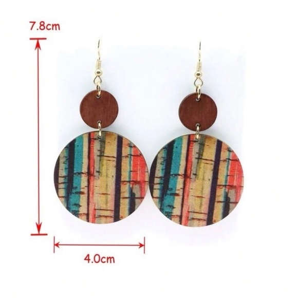 Bohemian Wooden Striped Dangle Earrings - Picture 2 of 3